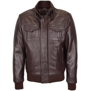 BUNERI Chaqueta Aviador de Cuero Tom Marrón