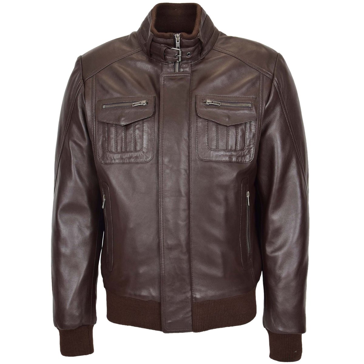 BUNERI Chaqueta Aviador de Cuero Tom Marrón - Imagen 4