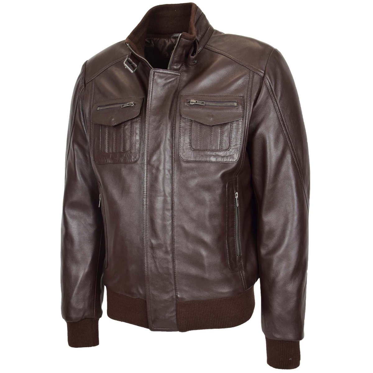 BUNERI Chaqueta Aviador de Cuero Tom Marrón - Imagen 5