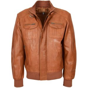 BUNERI Bomber de Cuero Tostado Vuelo para Hombre