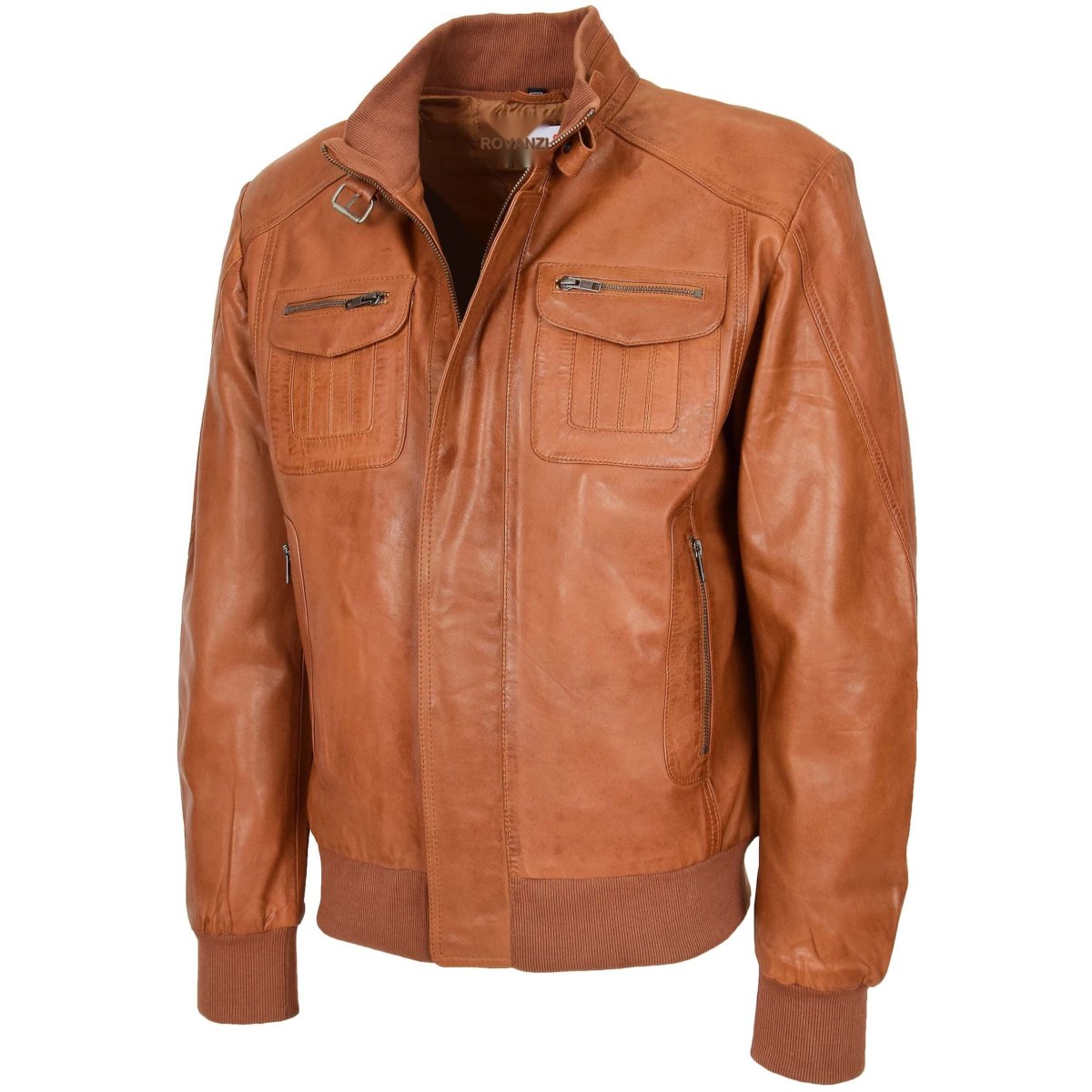 BUNERI Bomber de Cuero Tostado Vuelo para Hombre - Imagen 5