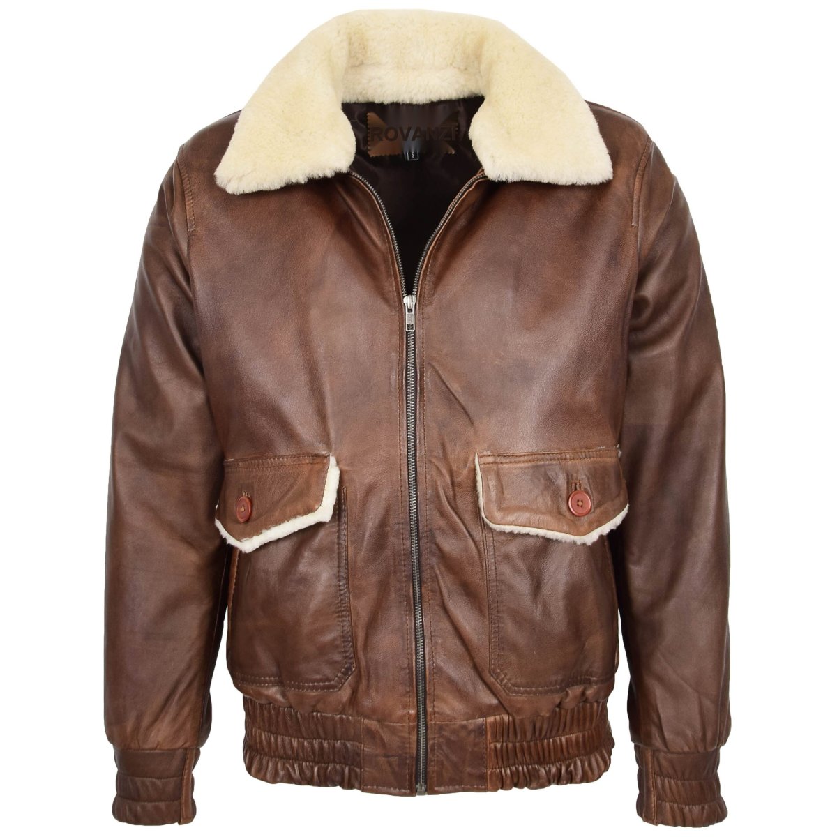 BUNERI Chaqueta Hombre Cuero Bomber Estilo G-1 Aviador Marron