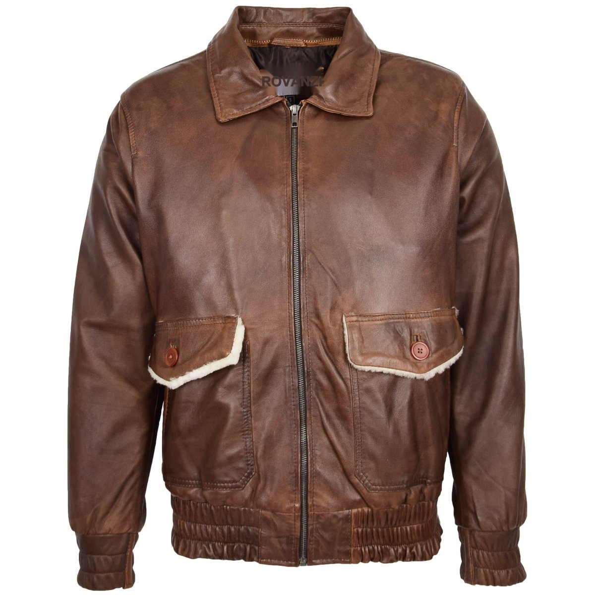 BUNERI Chaqueta Hombre Cuero Bomber Estilo G-1 Aviador Marron - Imagen 4