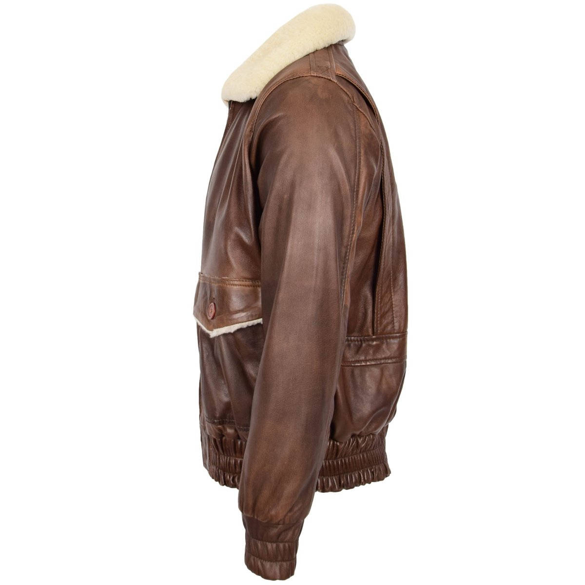 BUNERI Chaqueta Hombre Cuero Bomber Estilo G-1 Aviador Marron - Imagen 6