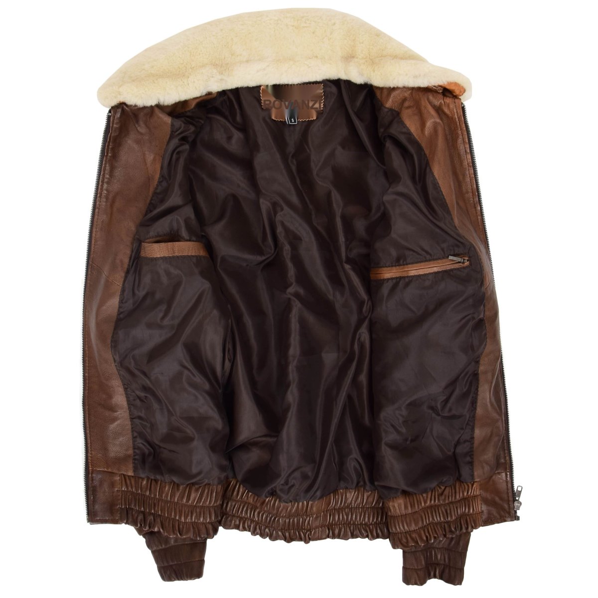 BUNERI Chaqueta Hombre Cuero Bomber Estilo G-1 Aviador Marron - Imagen 7