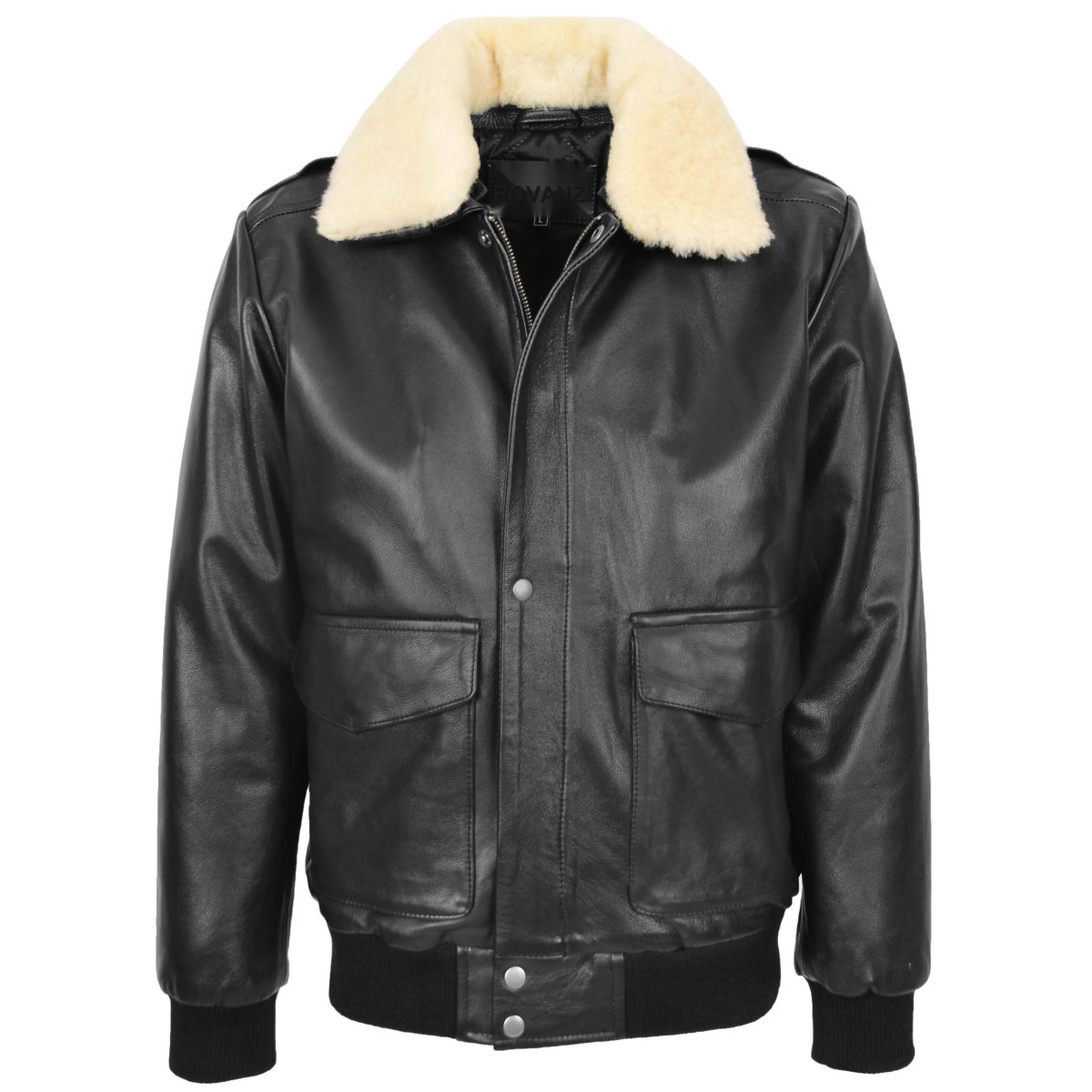 BUNERI Chaqueta Hombre Cuero Bomber G-1 Estilo Aviador Negro - Imagen 2