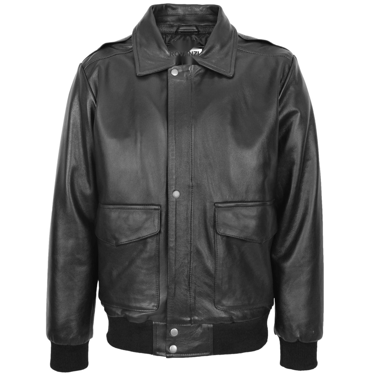 BUNERI Chaqueta Hombre Cuero Bomber G-1 Estilo Aviador Negro - Imagen 4