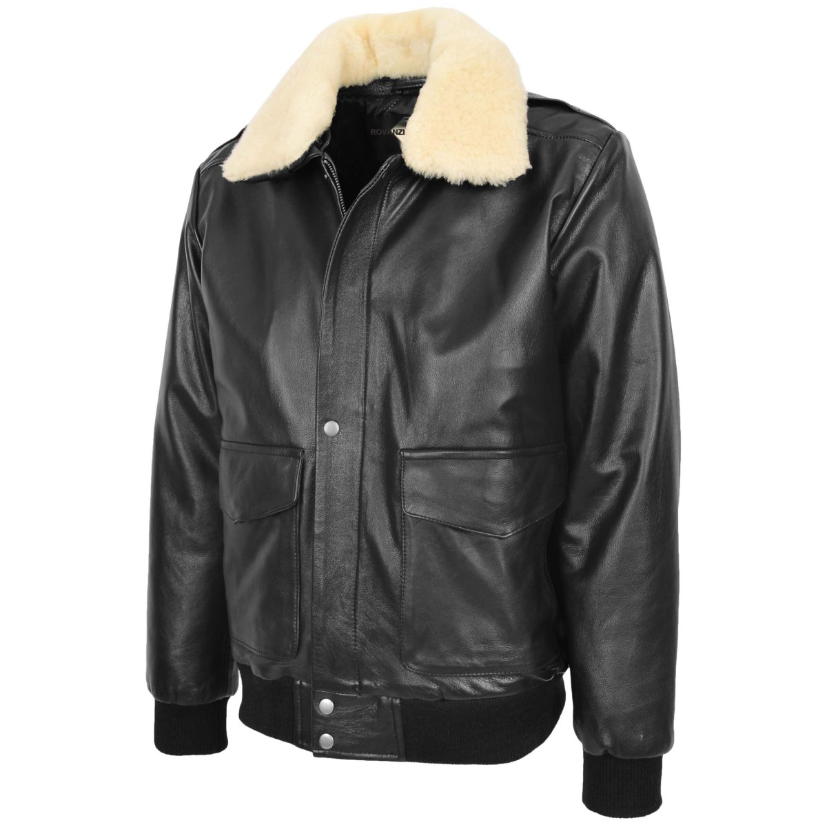 BUNERI Chaqueta Hombre Cuero Bomber G-1 Estilo Aviador Negro - Imagen 5
