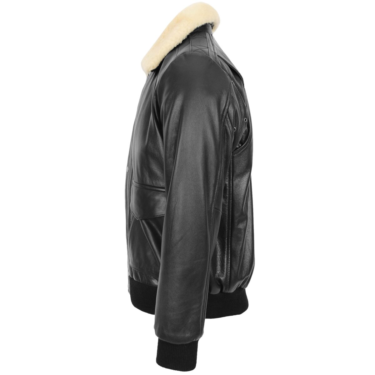 BUNERI Chaqueta Hombre Cuero Bomber G-1 Estilo Aviador Negro - Imagen 6