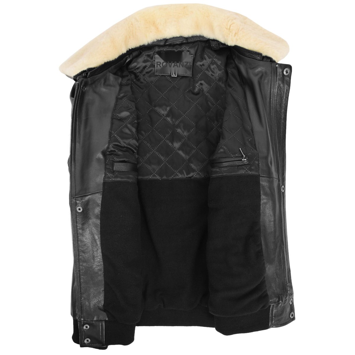 BUNERI Chaqueta Hombre Cuero Bomber G-1 Estilo Aviador Negro - Imagen 7