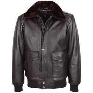 BUNERI Cazadora Bomber de Cuero G-1 Estilo Aviador para Hombre Marrón
