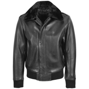 BUNERI Bomber Cuero Leroy Negro Piloto Cuello Extraíble Hombre