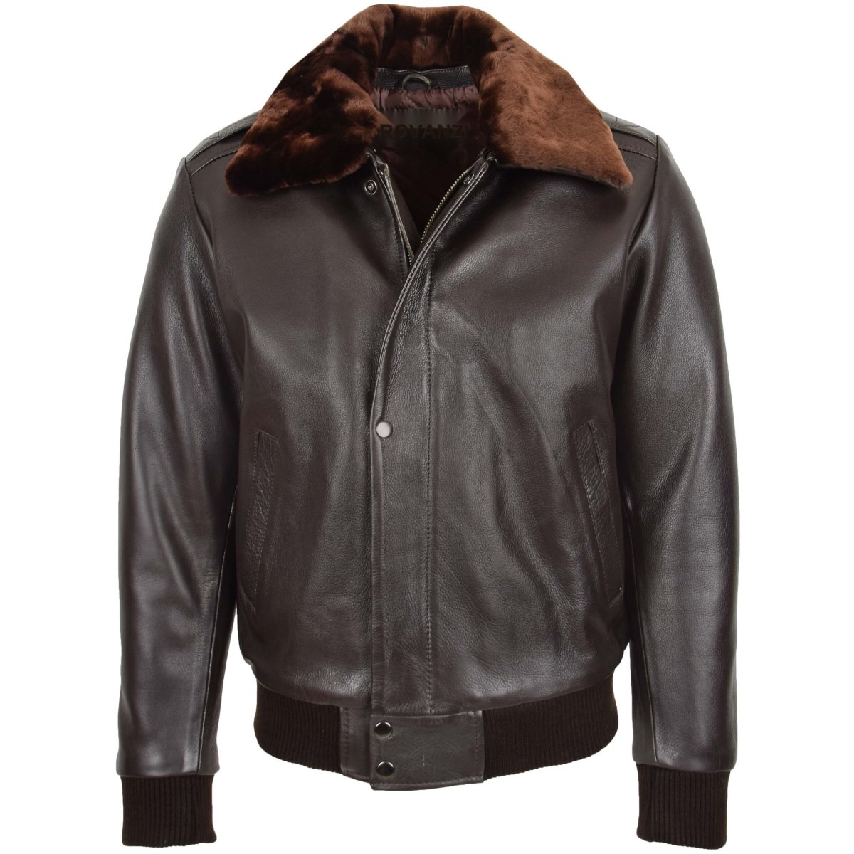 BUNERI Piloto Cuero Leroy Marrón Bomber Cuello Desmontable - Imagen 2