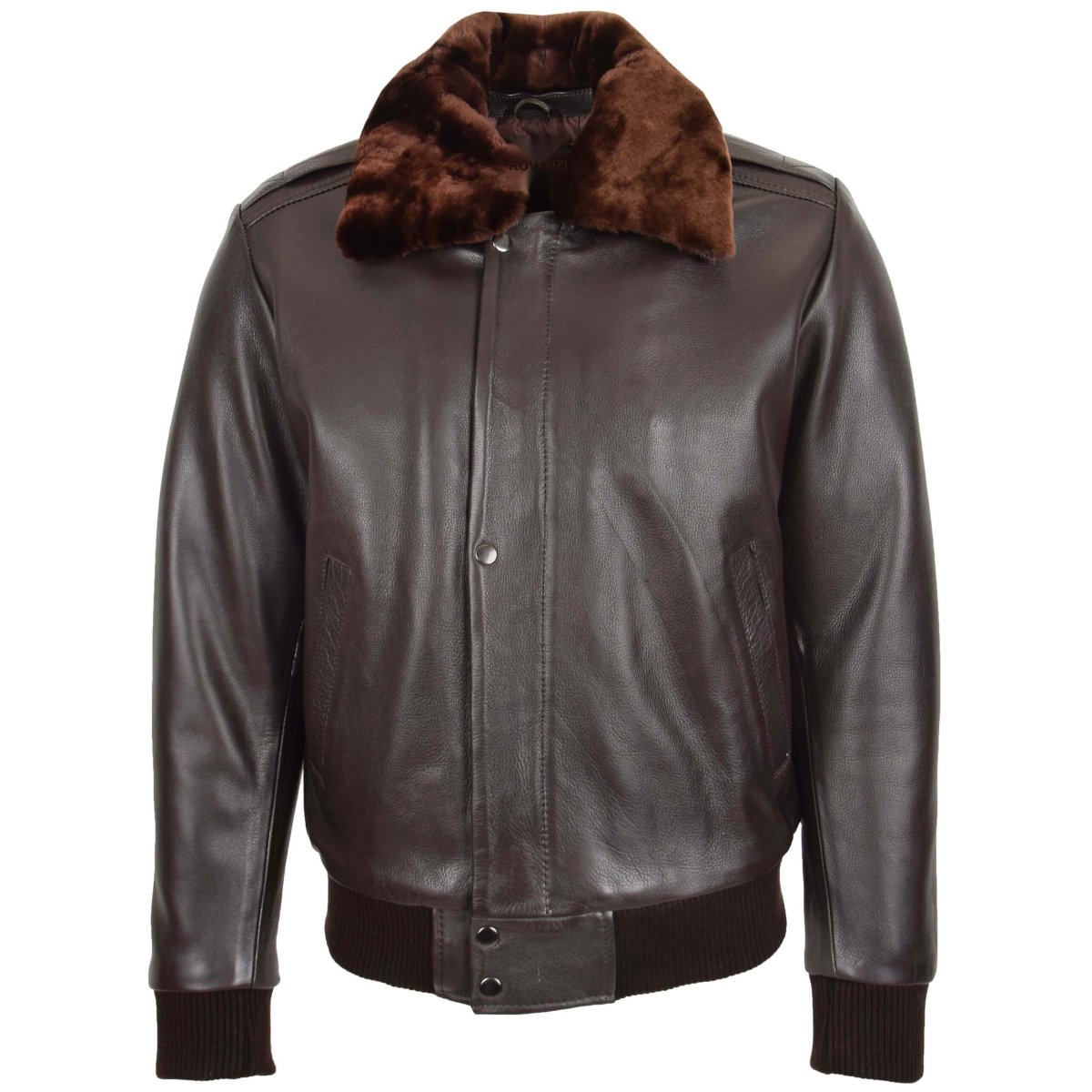 BUNERI Piloto Cuero Leroy Marrón Bomber Cuello Desmontable - Imagen 4