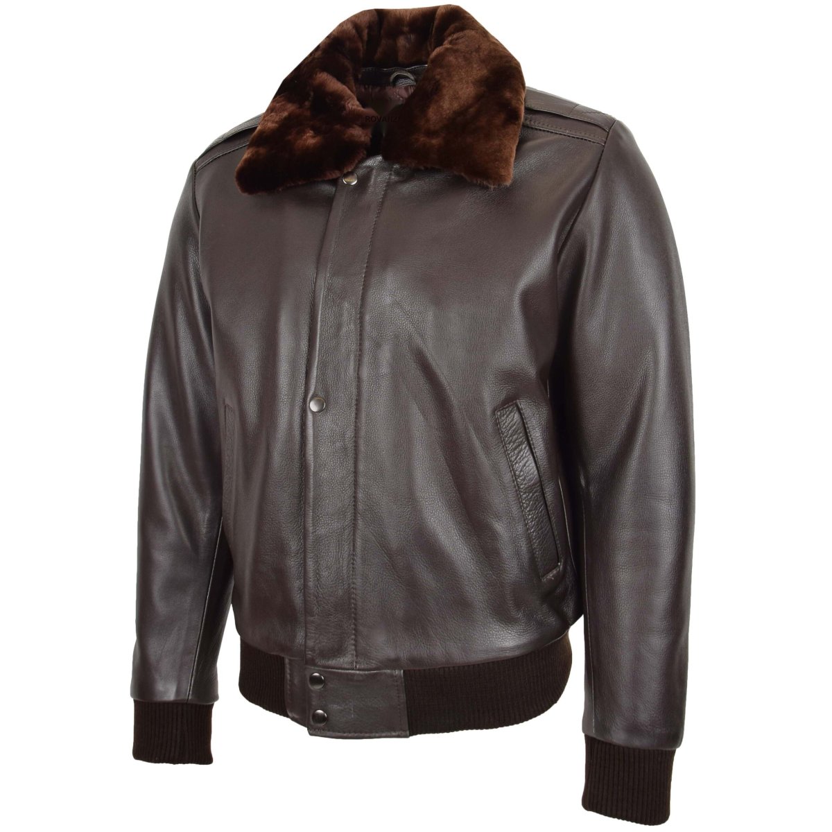 BUNERI Piloto Cuero Leroy Marrón Bomber Cuello Desmontable - Imagen 6