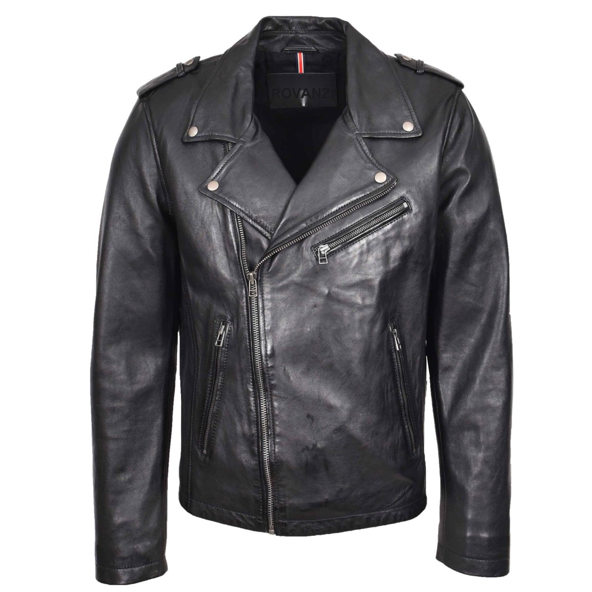 BUNERI Biker de Cuero Daylen Negro Brando Cremallera Cruzada - Imagen 2