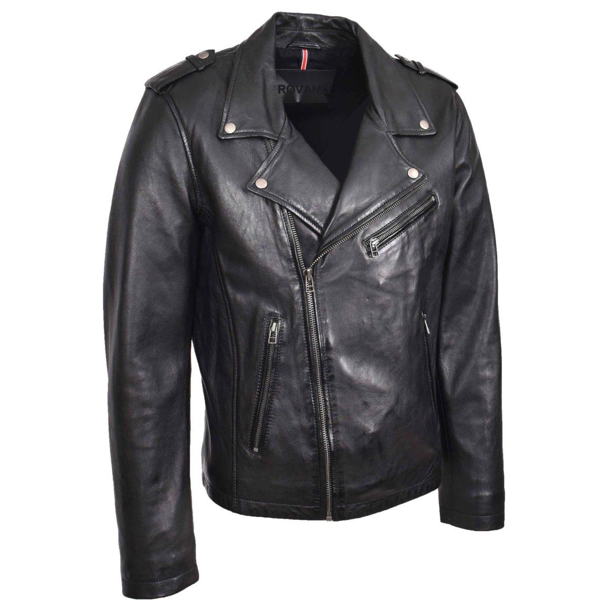 BUNERI Biker de Cuero Daylen Negro Brando Cremallera Cruzada - Imagen 4