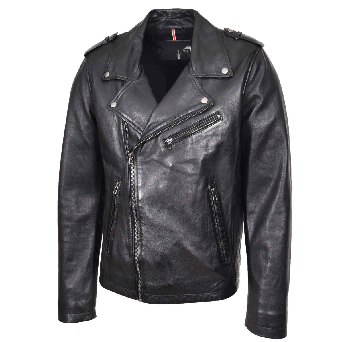 BUNERI Biker de Cuero Daylen Negro Brando Cremallera Cruzada - Imagen 5