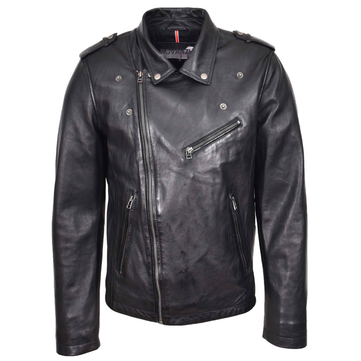 BUNERI Biker de Cuero Daylen Negro Brando Cremallera Cruzada - Imagen 8