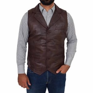 BUNERI Chaleco Calvin en Cuero Auténtico Marrón