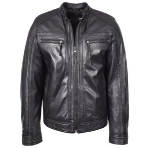 BUNERI Chaqueta Café Racer de Cuero Negro para Hombre II