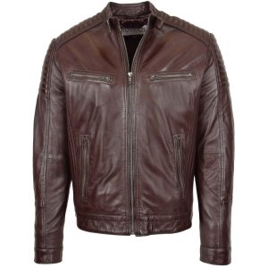 BUNERI Biker de Cuero Marrón Cafe Racer