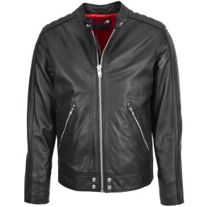 BUNERI Chaqueta Biker Casual de Cuero para Hombre Negro
