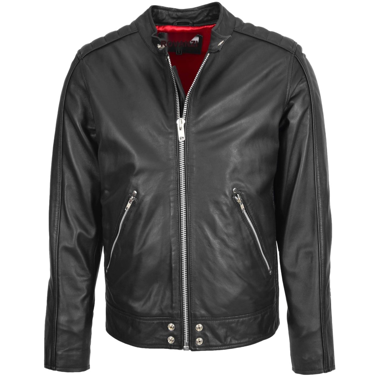 BUNERI Chaqueta Biker Casual de Cuero para Hombre Negro