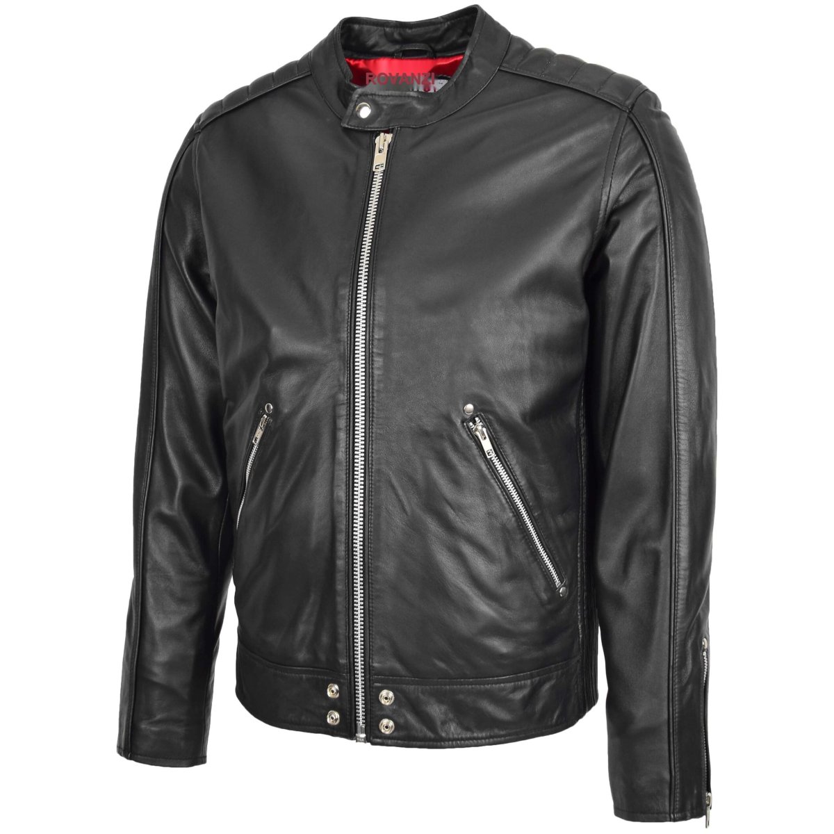 BUNERI Chaqueta Biker Casual de Cuero para Hombre Negro - Imagen 5