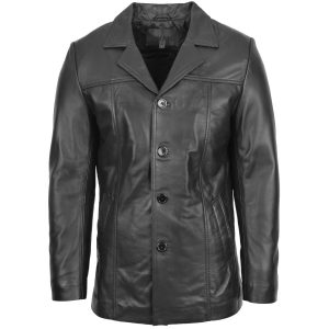 BUNERI Chaqueta Hombre Cuero Clásico Reefer Negro