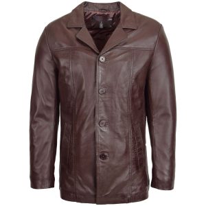 BUNERI Chaqueta Marinera Clásica de Cuero Marrón
