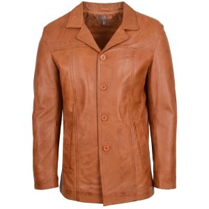 BUNERI Chaqueta Hombre Cuero Clásico Reefer Bronceado