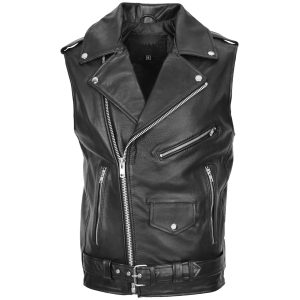 BUNERI Chaleco Hombre Cuero Cremallera Cruzada Biker Brando Negro