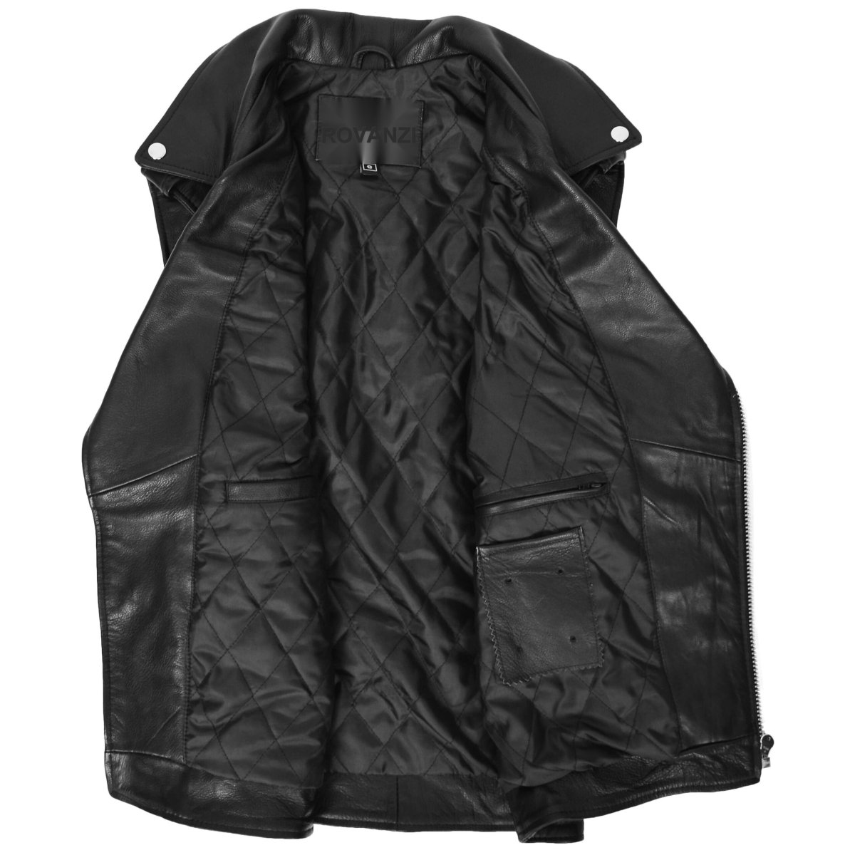 BUNERI Chaleco Hombre Cuero Cremallera Cruzada Biker Brando Negro - Imagen 6