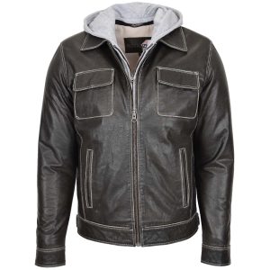 BUNERI Chaqueta de Cuero Cypher Gris con Capucha Extraíble