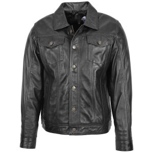 BUNERI Chaqueta Casual Lee Rider de Cuero Negro para Hombre