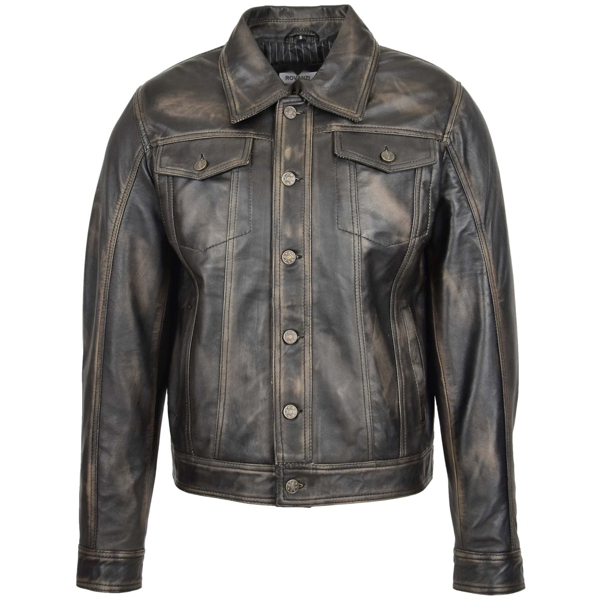 BUNERI Chaqueta Hombre Cuero Lee Rider Casual Bicolor - Imagen 4