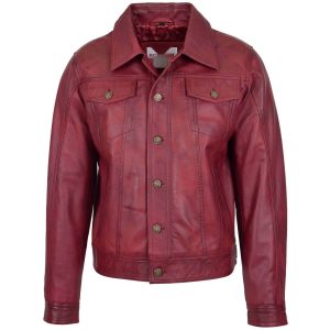 BUNERI Chaqueta Casual Lee Rider de Cuero Burdeos para Hombre