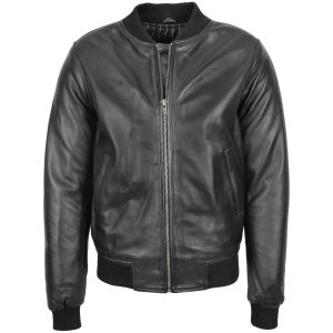BUNERI Chaqueta Bomber MA-1 de Cuero Auténtico para Hombre