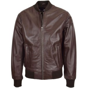 BUNERI Chaqueta Bomber MA-1 de Cuero Marrón para Hombre