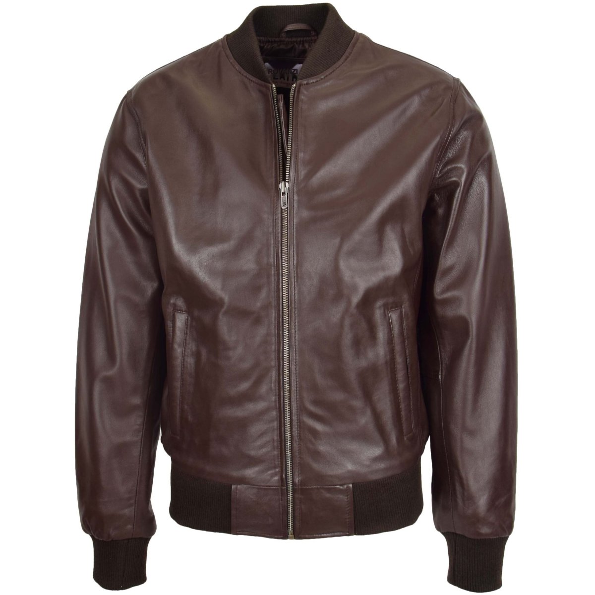 BUNERI Chaqueta Bomber MA-1 de Cuero Marrón para Hombre