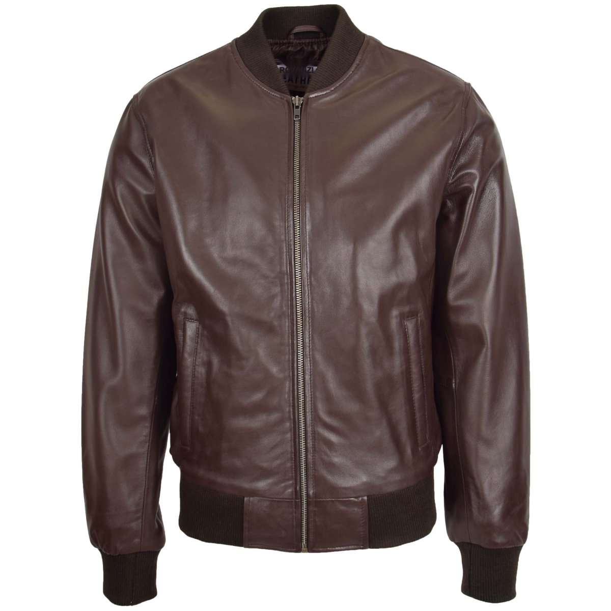 BUNERI Chaqueta Bomber MA-1 de Cuero Marrón para Hombre - Imagen 4