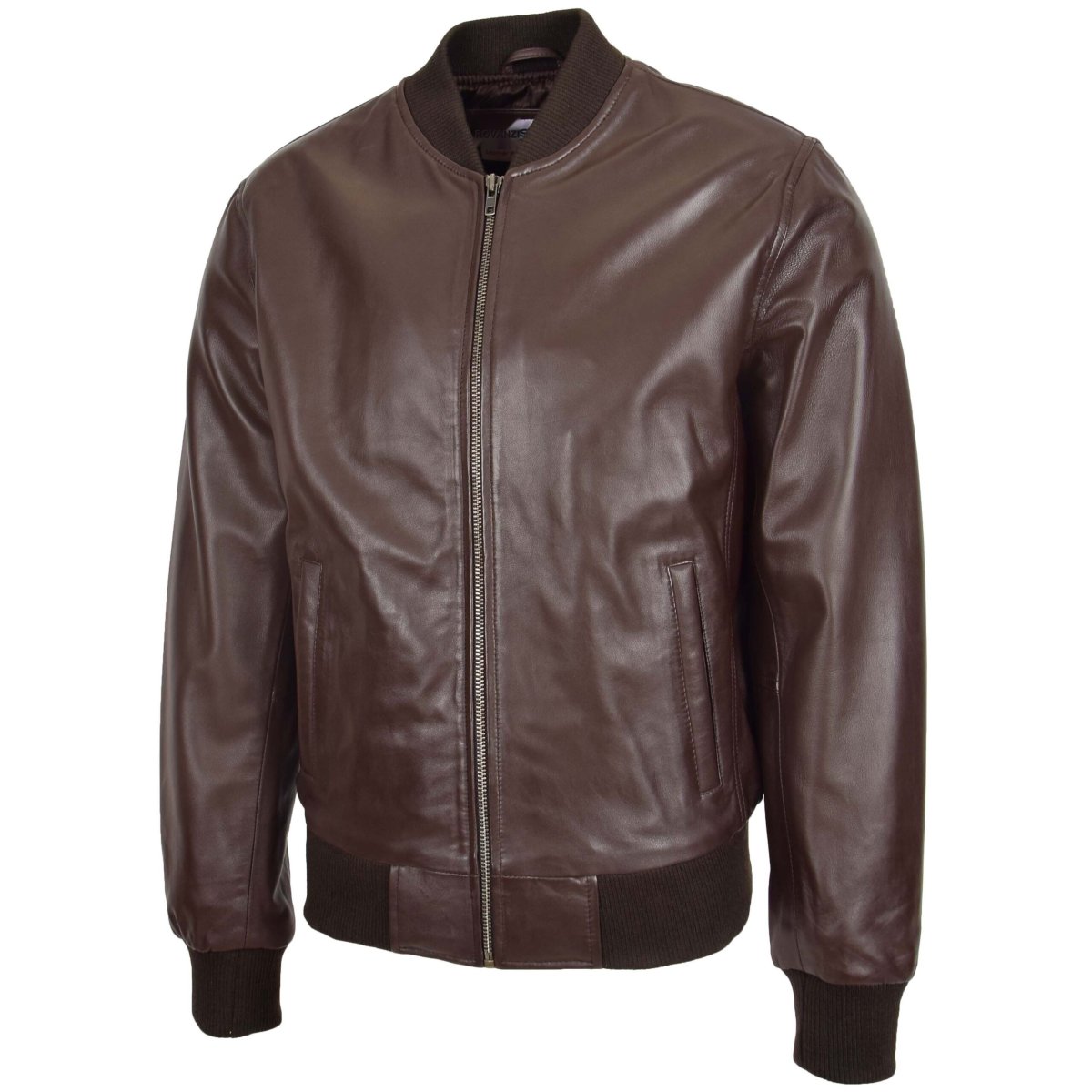 BUNERI Chaqueta Bomber MA-1 de Cuero Marrón para Hombre - Imagen 5