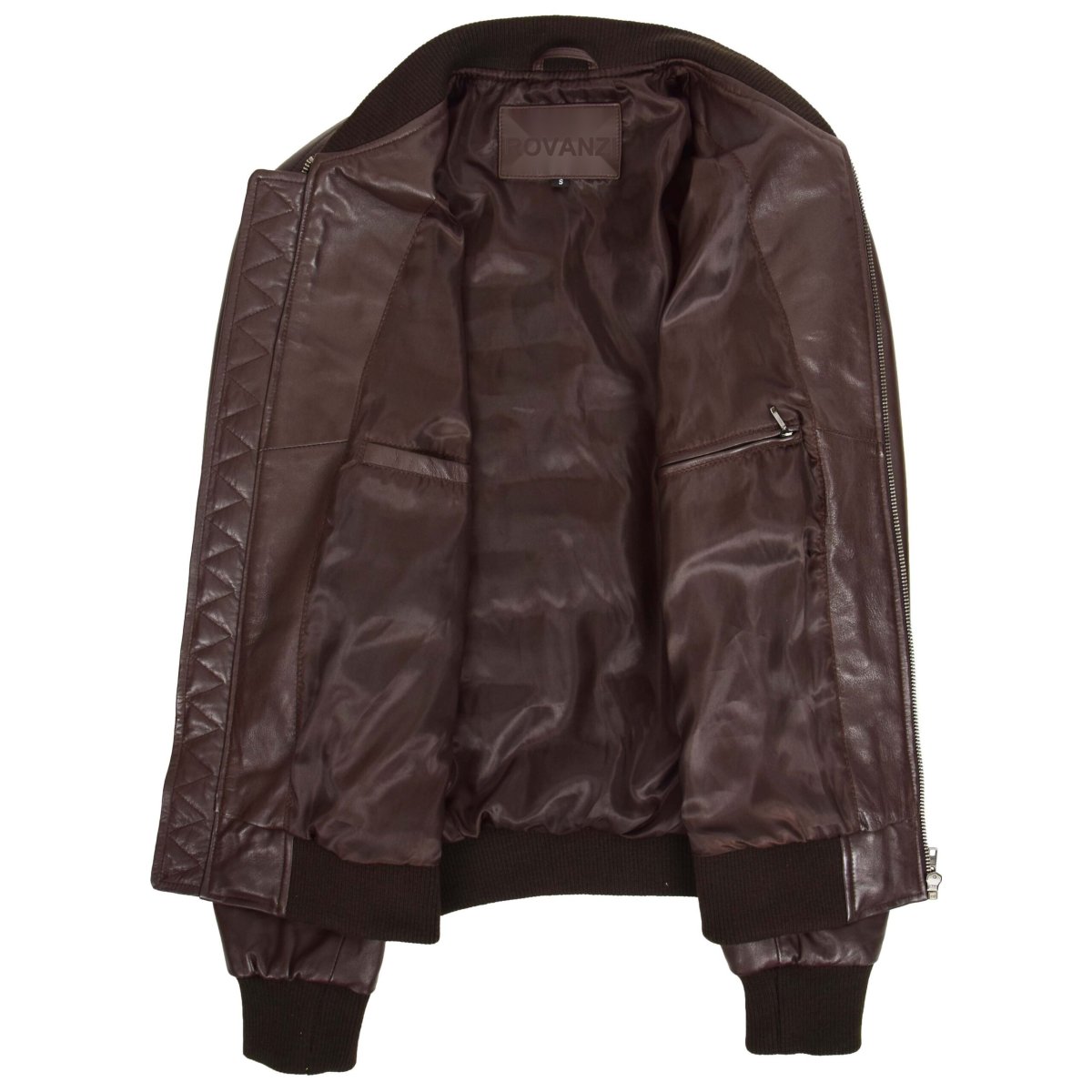 BUNERI Chaqueta Bomber MA-1 de Cuero Marrón para Hombre - Imagen 7