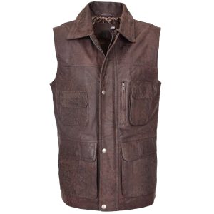 BUNERI Chaleco Hombre Cuero Multi-Propósito Marrón