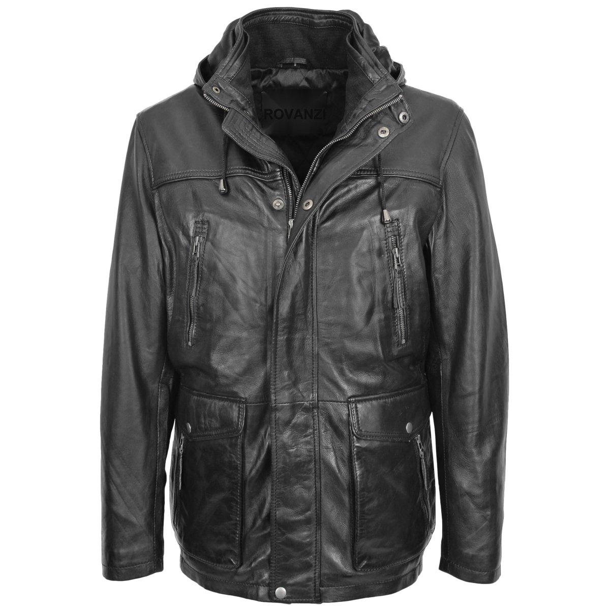 BUNERI Parka de Cuero Logan Negro con Capucha Extraíble - Imagen 2