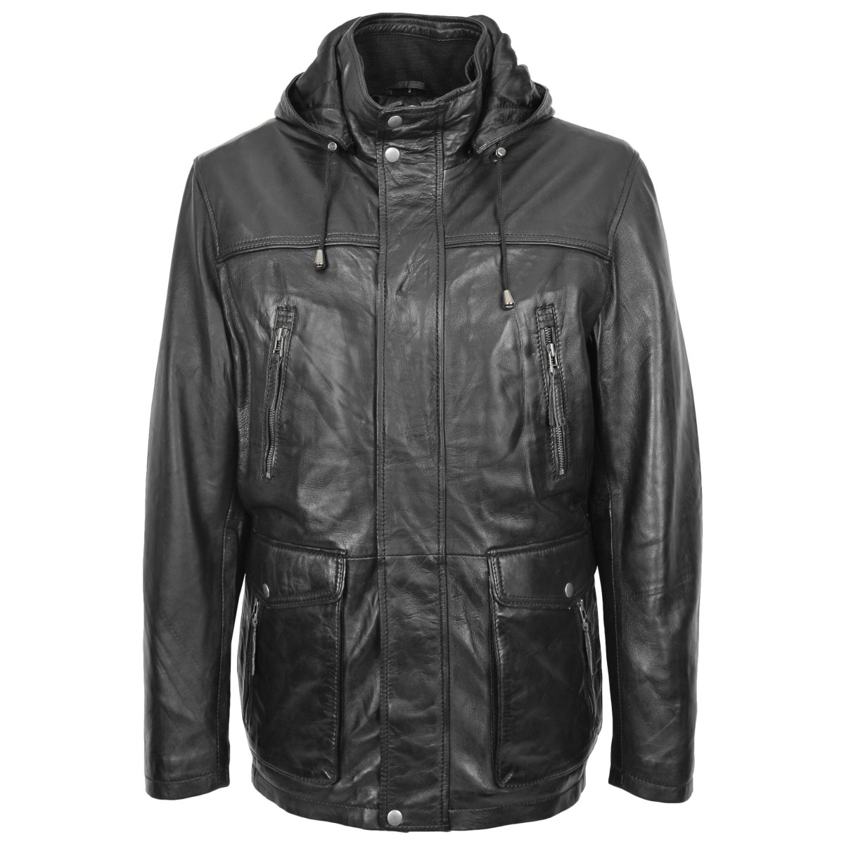 BUNERI Parka de Cuero Logan Negro con Capucha Extraíble - Imagen 4