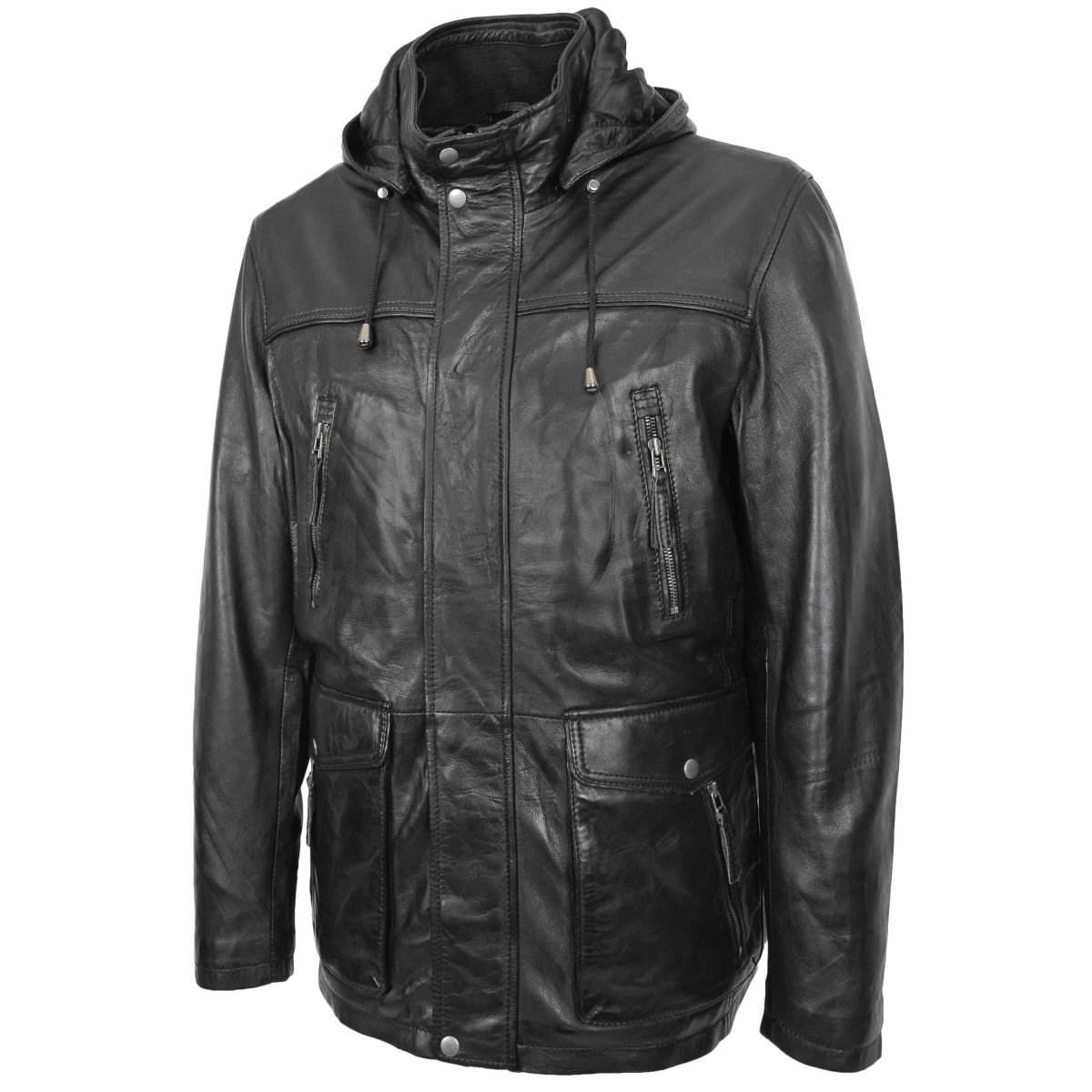BUNERI Parka de Cuero Logan Negro con Capucha Extraíble - Imagen 5