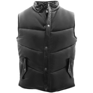 BUNERI Chaleco Acolchado de Cuero Leon Negro