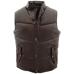 BUNERI Chaleco de Cuero Puffer para Hombre en Marrón